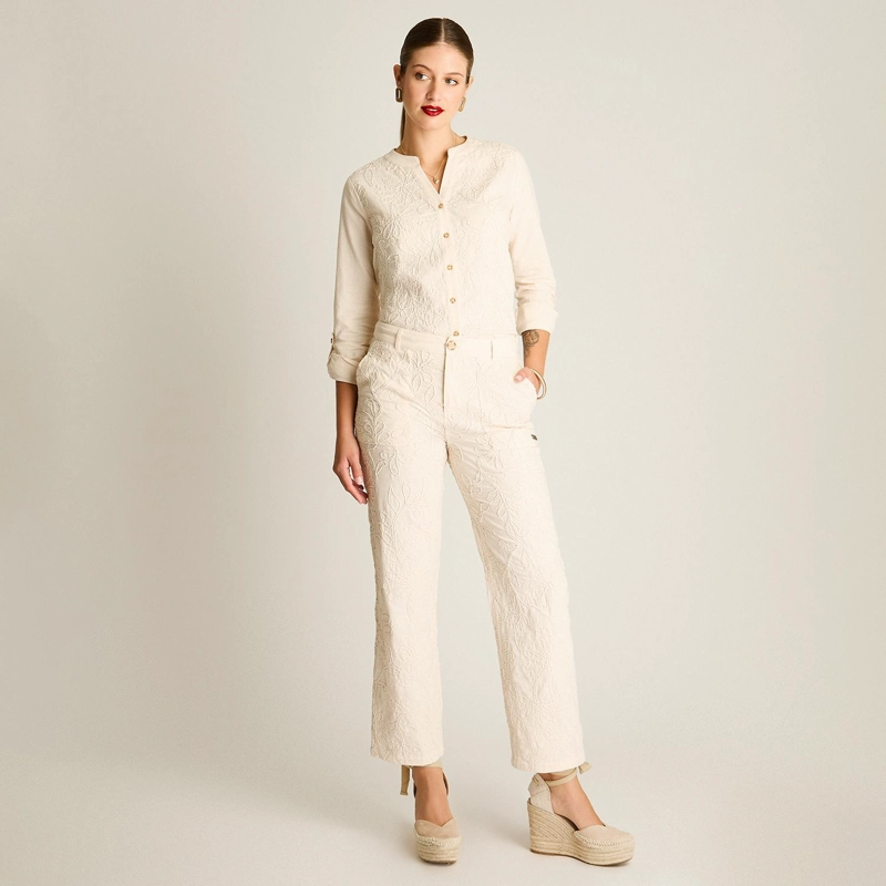 PANTALON RECTO ARENA BORDADO CON BOLSILLOS - 4