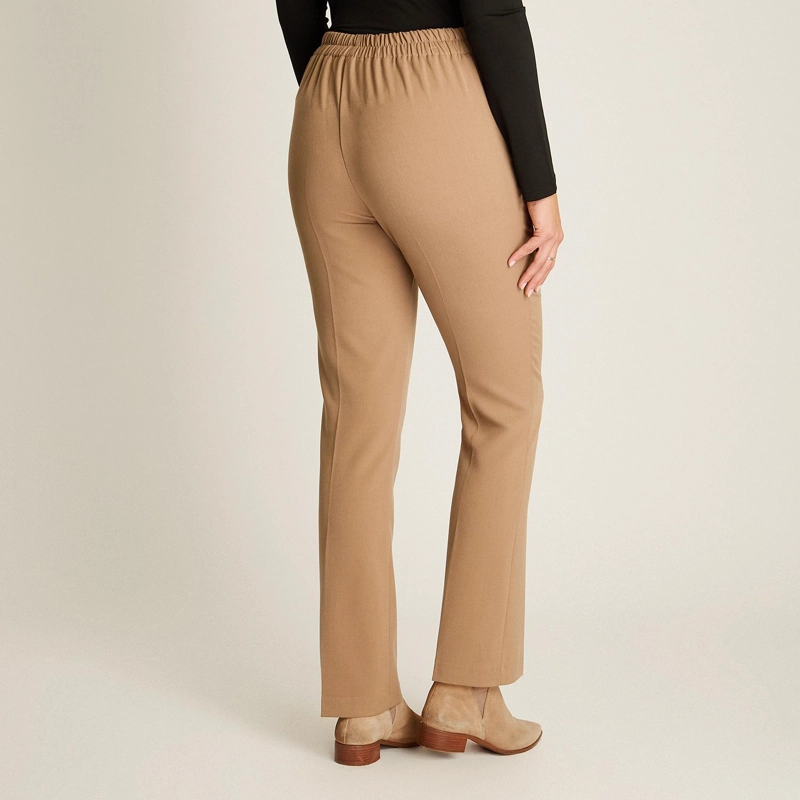 PANTALON CAMEL BASICO RECTO CON PRETINA ELASTICADA - 2