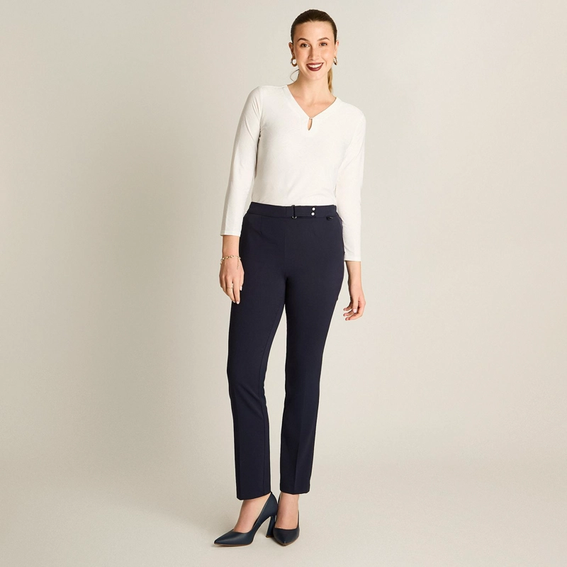 PANTALON AZUL BASICO RECTO CON PRETINA ELASTICADA - 4