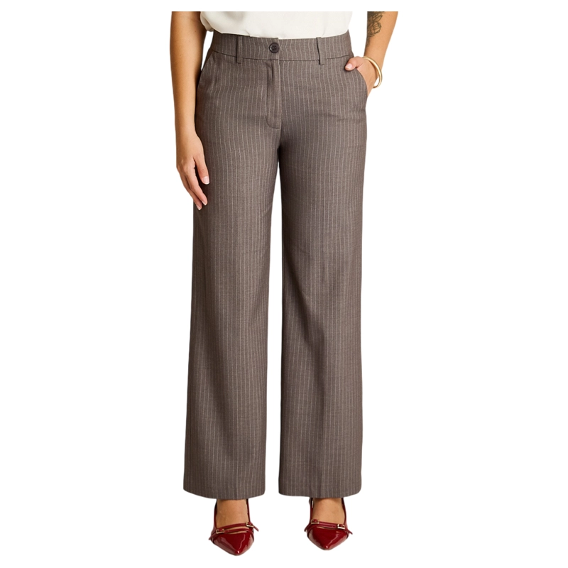 PANTALON PALAZZO GRIS FORMAL DE UN BOTON - 1