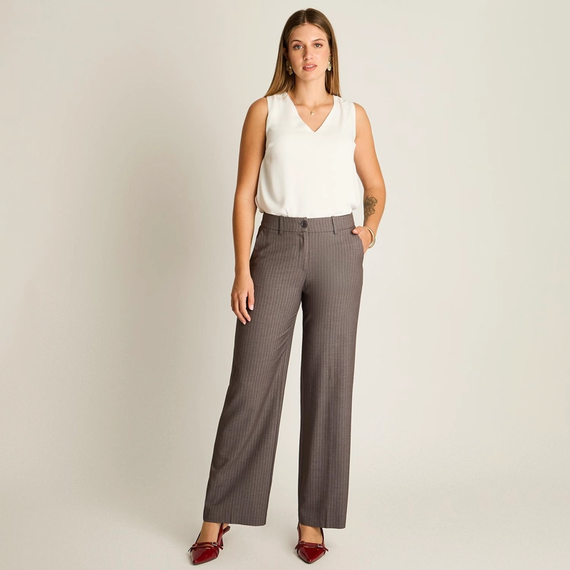 PANTALON PALAZZO GRIS FORMAL DE UN BOTON - 4