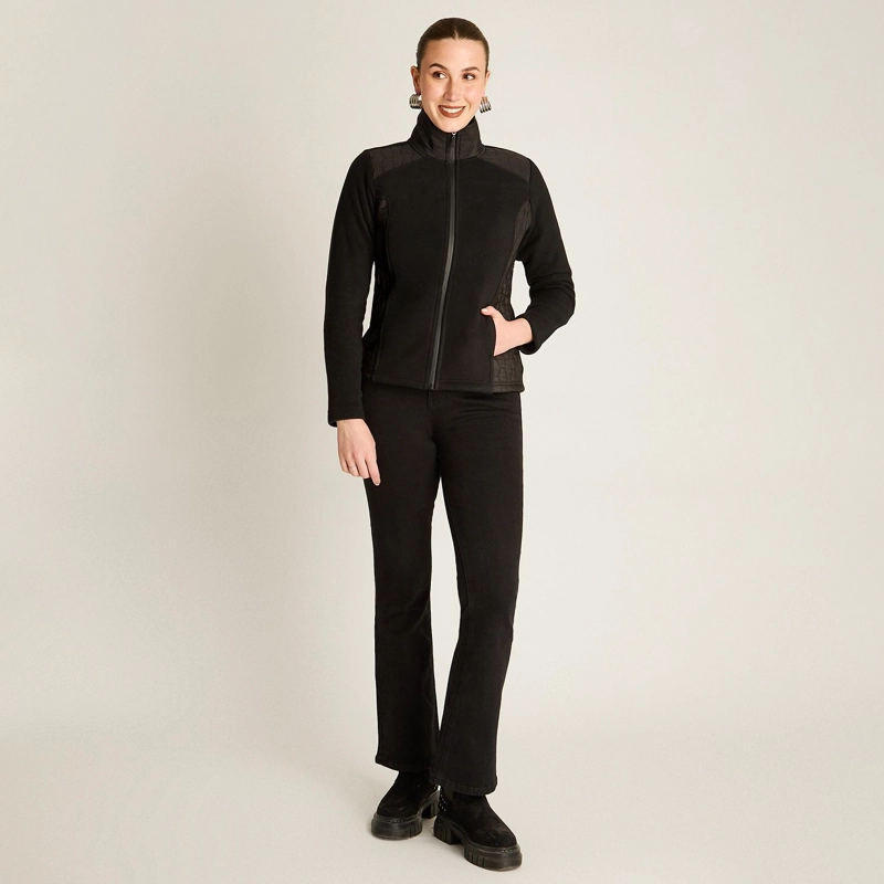 POLERON POLAR NEGRO FULL ZIPPER CON DISEÑO QUILTED - 4