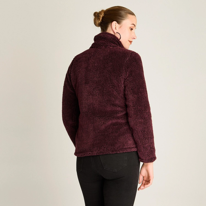 POLERON CORAL FLEECE MUJER FULL ZIPPER EFECTO PIEL MORADO - 2