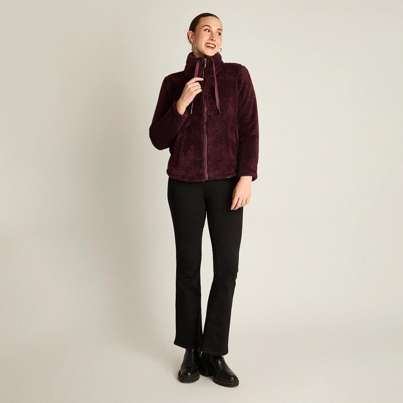 POLERON CORAL FLEECE MUJER FULL ZIPPER EFECTO PIEL MORADO - 4
