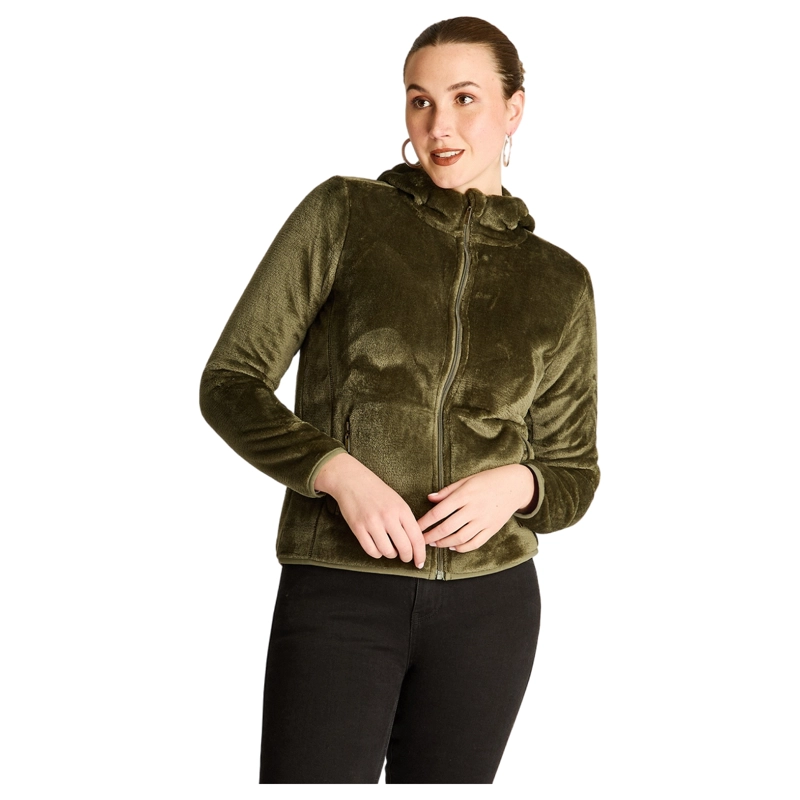 POLERON VERDE CORAL FLEECE CON CUELLO ALTO Y CIERRE FULL ZIPPER - 1
