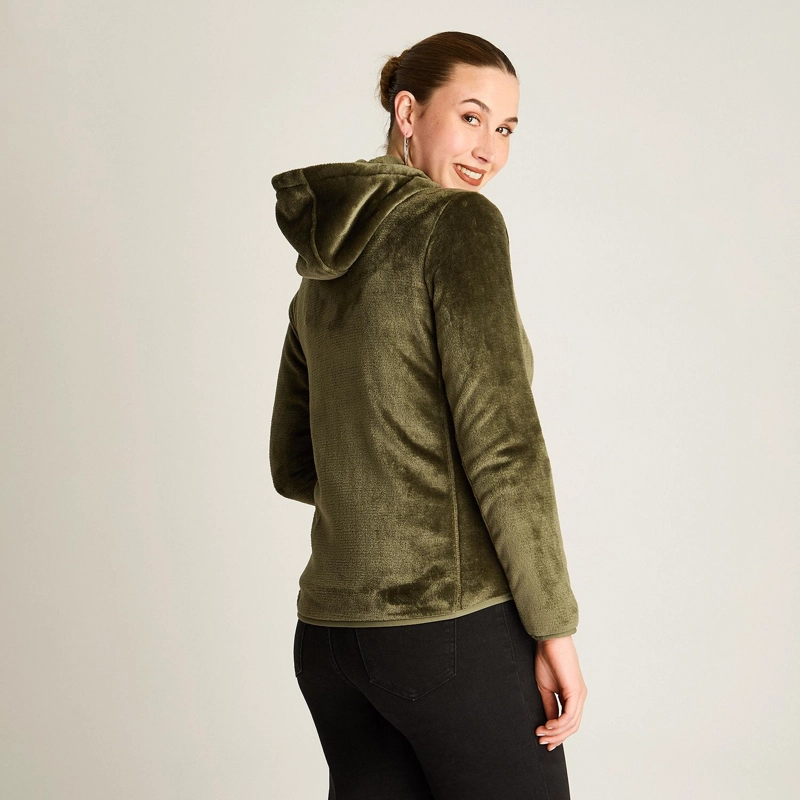 POLERON VERDE CORAL FLEECE CON CUELLO ALTO Y CIERRE FULL ZIPPER - 2