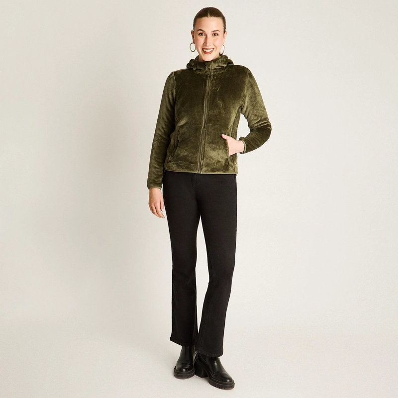 POLERON VERDE CORAL FLEECE CON CUELLO ALTO Y CIERRE FULL ZIPPER - 4