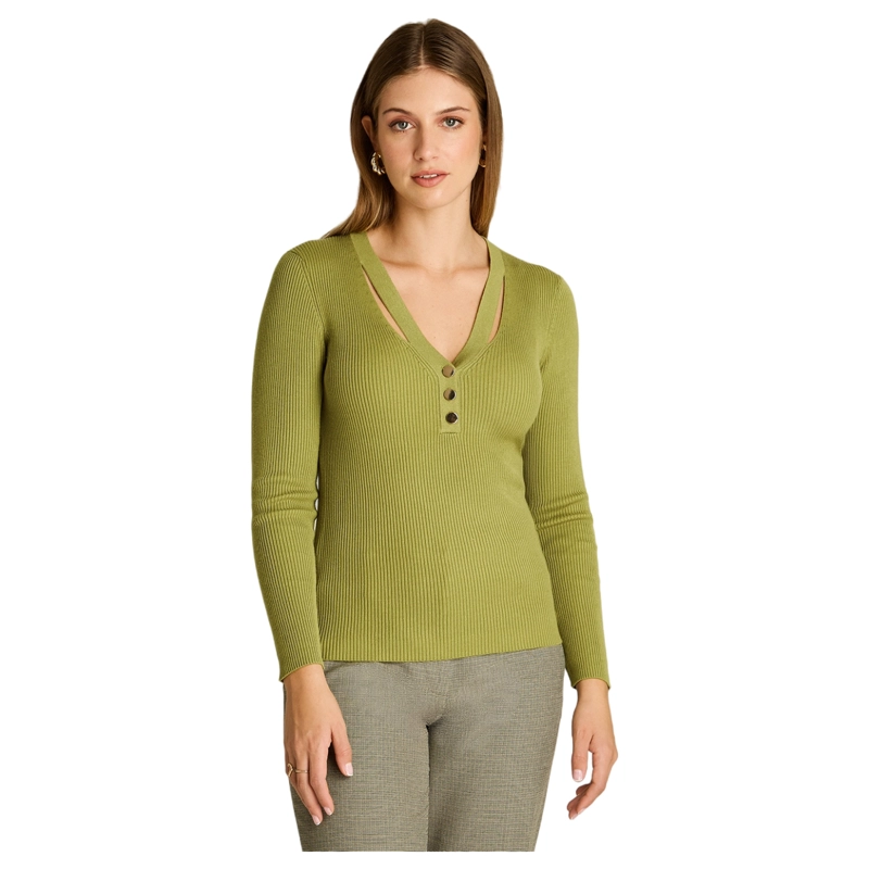 SWEATER PISTACHO ESCOTE V CON CUT OUT - 1