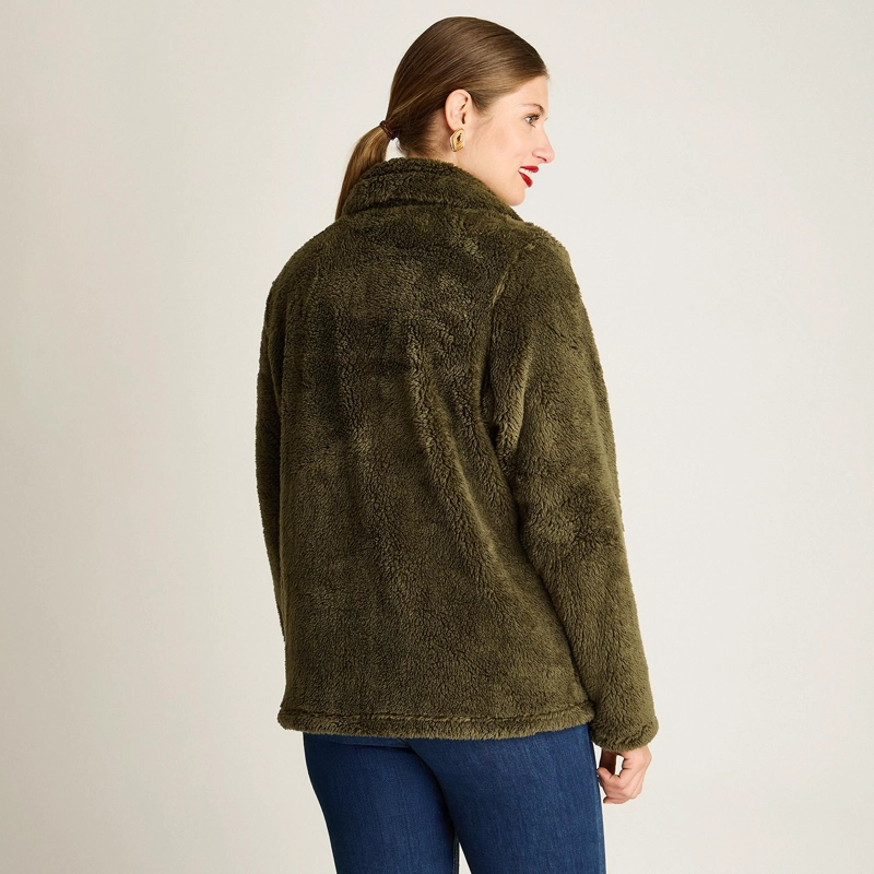 POLERON CORAL FLEECE MUJER FULL ZIPPER EFECTO PIEL VERDE - 2