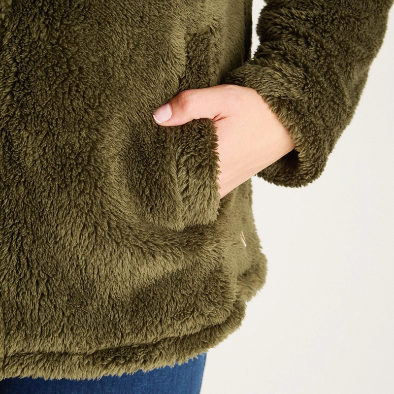 POLERON CORAL FLEECE MUJER FULL ZIPPER EFECTO PIEL VERDE - 3
