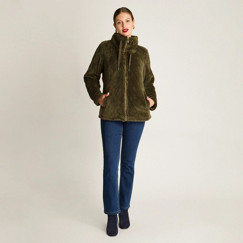 POLERON CORAL FLEECE MUJER FULL ZIPPER EFECTO PIEL VERDE - 4