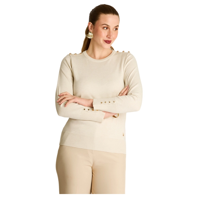 SWEATER ARENA CUELLO REDONDO CON BOTONES EN HOMBROS - 1