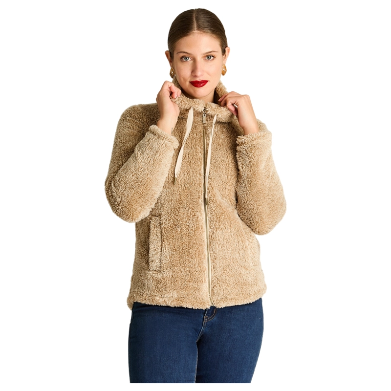 POLERON CORAL FLEECE MUJER FULL ZIPPER EFECTO PIEL ARENA - 1