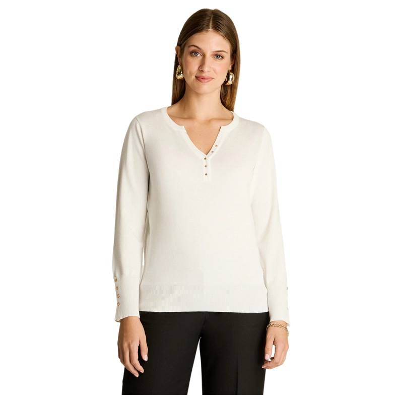 SWEATER CRUDO ESCOTE MAO CON BOTONES EN MANGA - 1