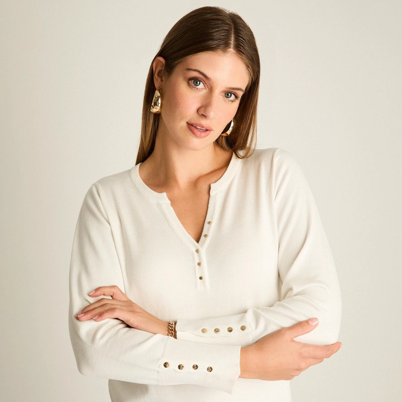 SWEATER CRUDO ESCOTE MAO CON BOTONES EN MANGA - 3