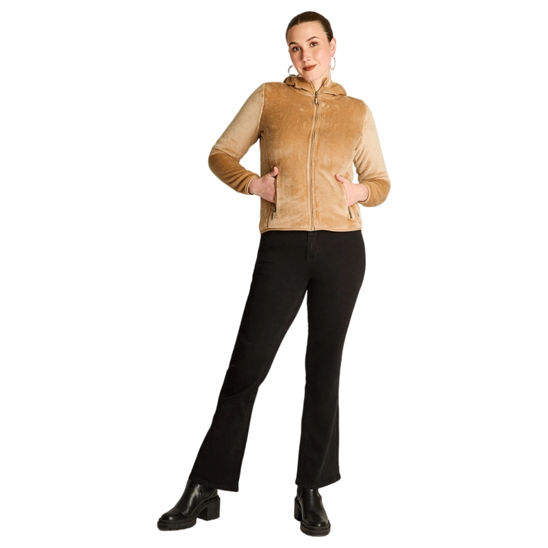 POLERON CAMEL CORAL FLEECE CON CUELLO ALTO Y CIERRE FULL ZIPPER - 1