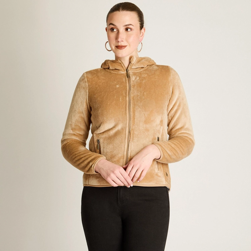 POLERON CAMEL CORAL FLEECE CON CUELLO ALTO Y CIERRE FULL ZIPPER - 3