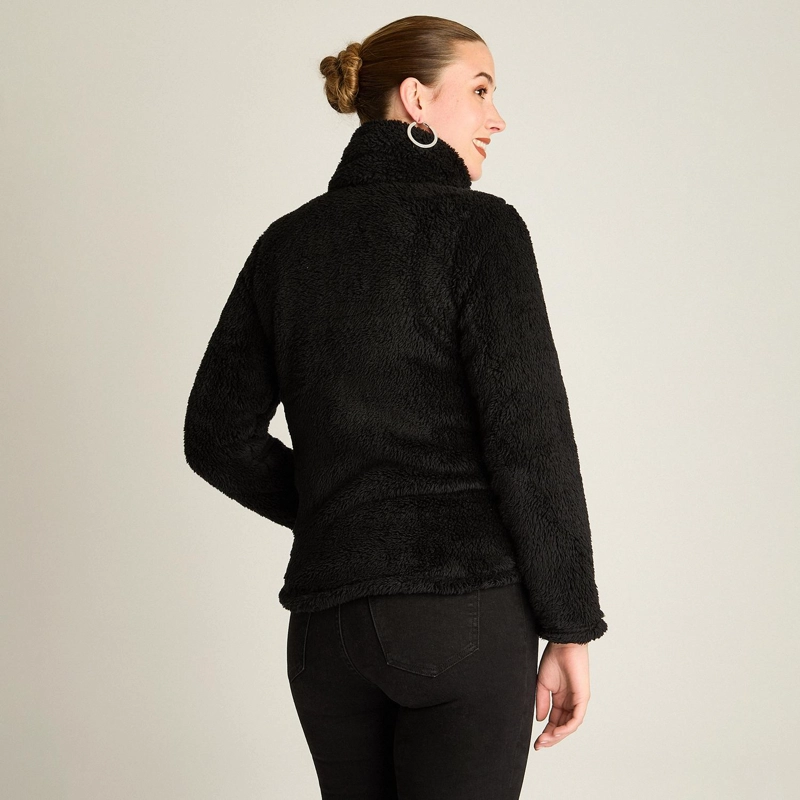 POLERON CORAL FLEECE MUJER FULL ZIPPER EFECTO PIEL NEGRO - 2