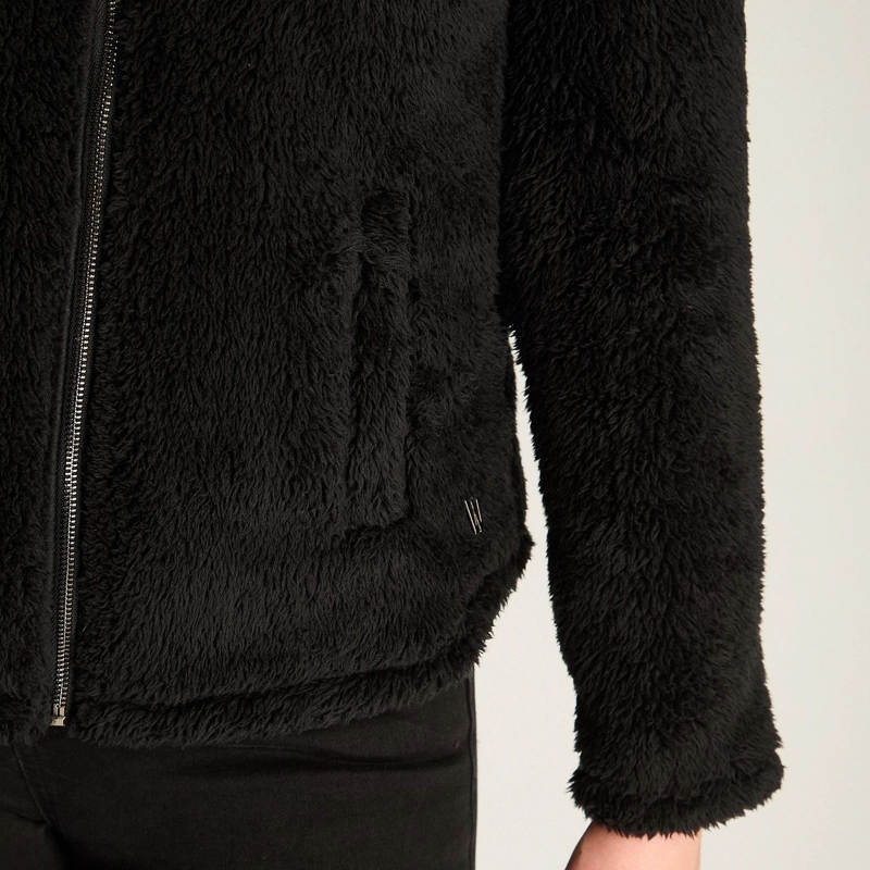 POLERON CORAL FLEECE MUJER FULL ZIPPER EFECTO PIEL NEGRO - 3