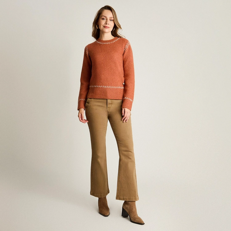 SWEATER TERRACOTA CON TEXTURA Y DETALLE DE PESPUNTE EN TEJIDO - 4