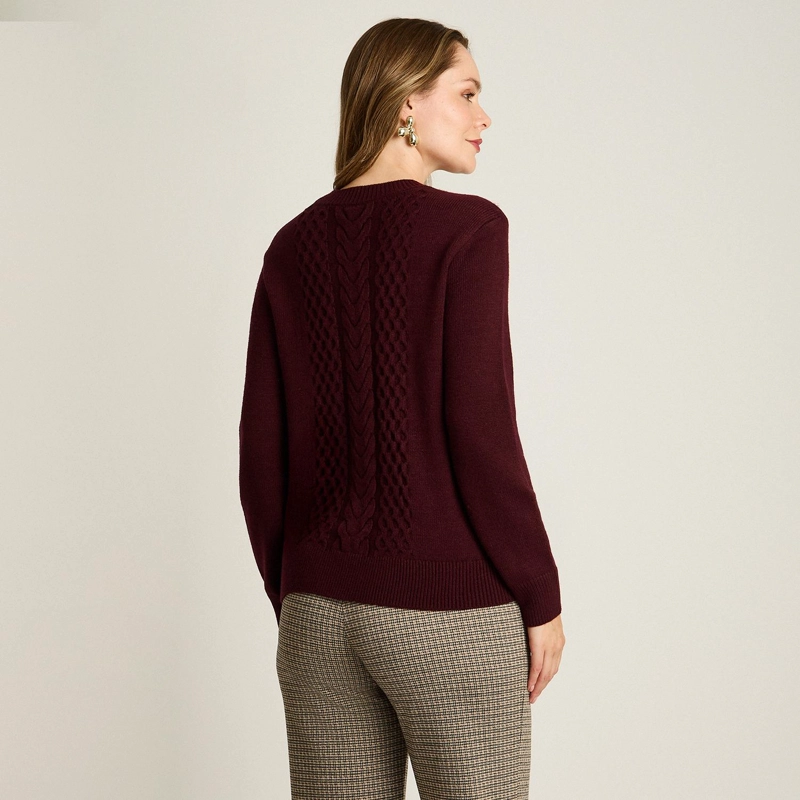 SWEATER BURDEO CON TRENZADO EN RELIEVE EN TEJIDO - 2