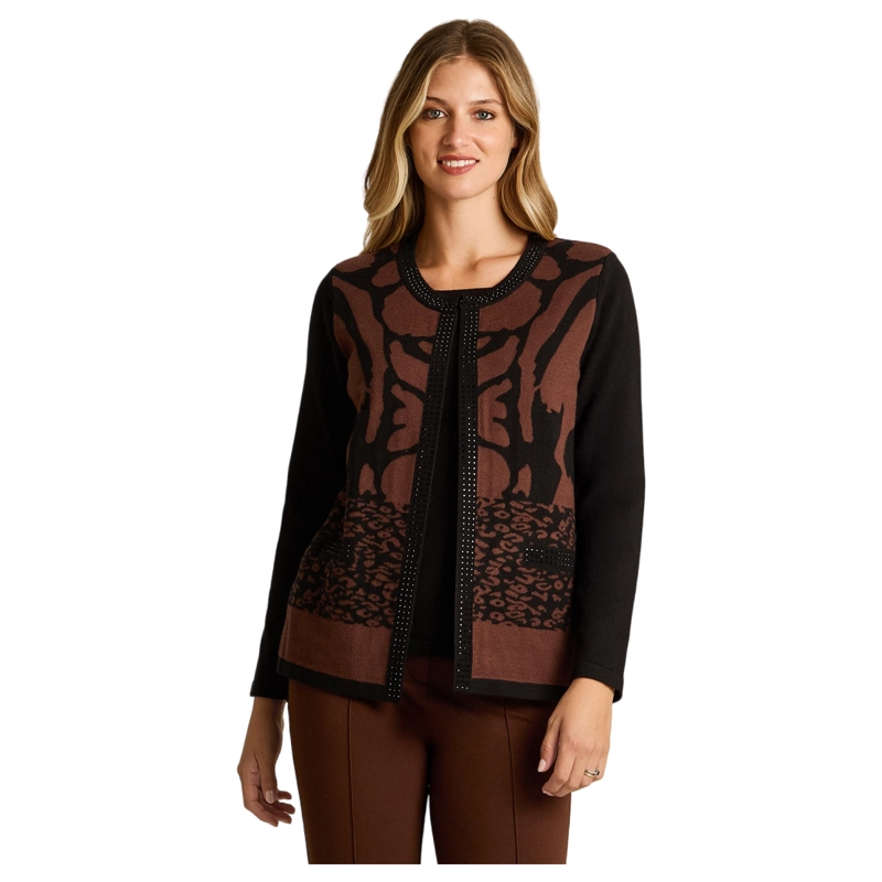 SWEATER CAFE  TWIN SET CON ESTAMPADO ANIMAL PRINT Y APLICACION DE STRASS - 1