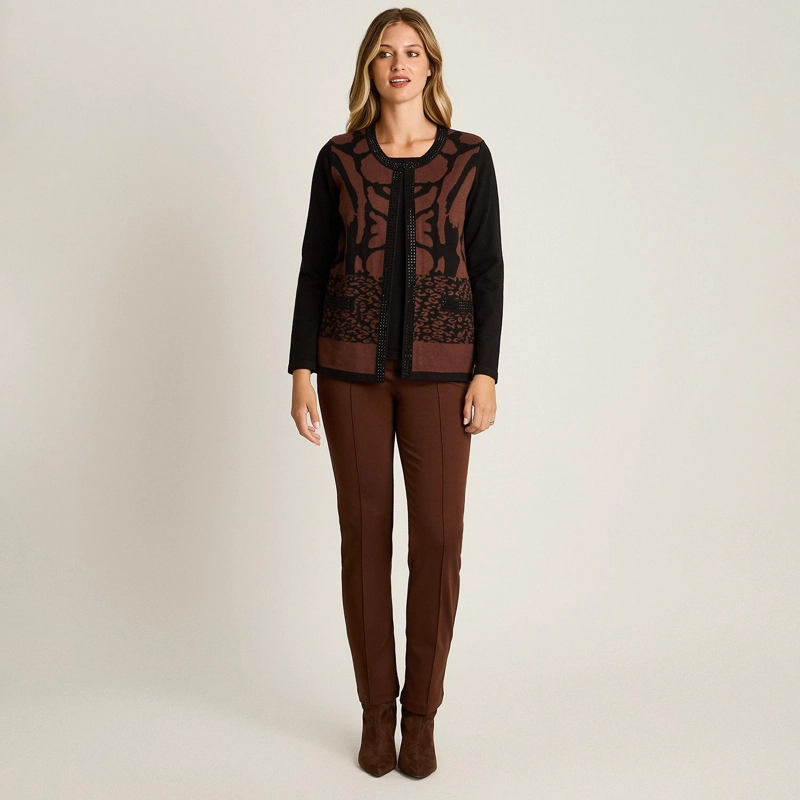 SWEATER CAFE  TWIN SET CON ESTAMPADO ANIMAL PRINT Y APLICACION DE STRASS - 4
