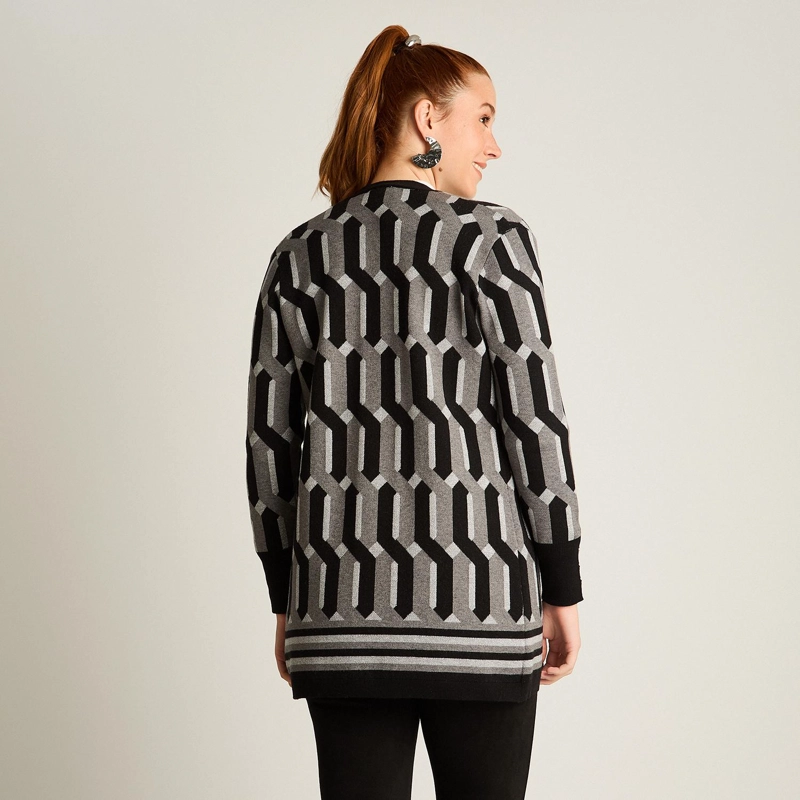 TAPADO NEGRO CON ESTAMPADO GEOME TRICO JACQUARD EN TEJIDO - 2
