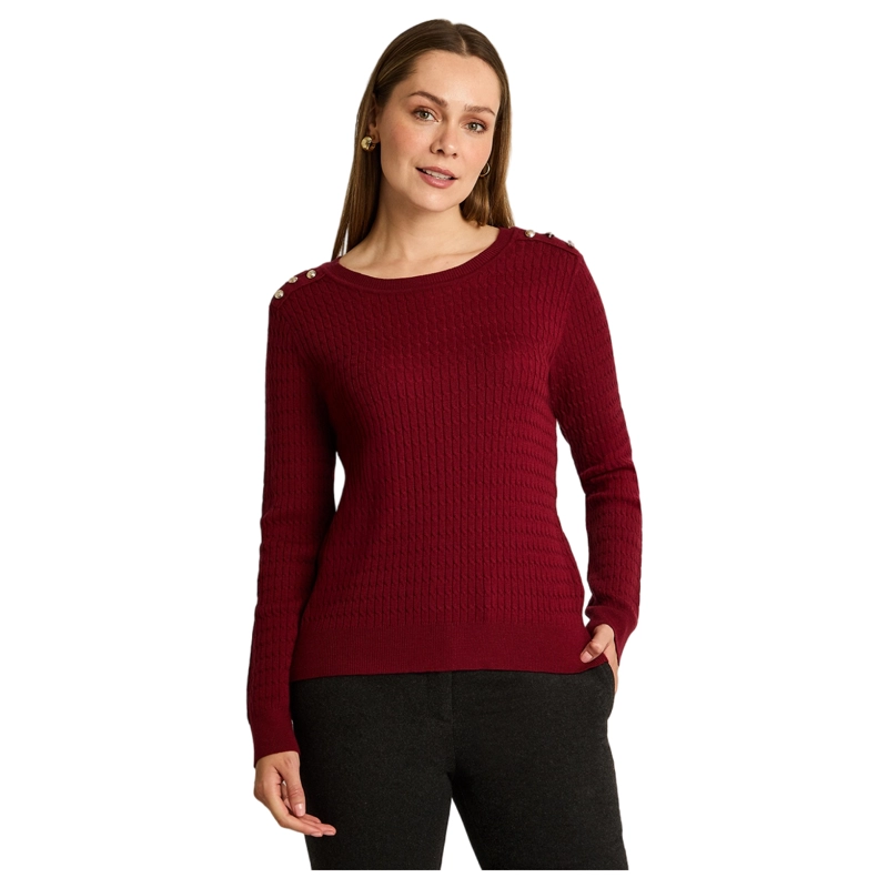 SWEATER ROJO CON TRENZADO EN RELIEVE Y BOTONES DORADOS EN HOMBRO - 1