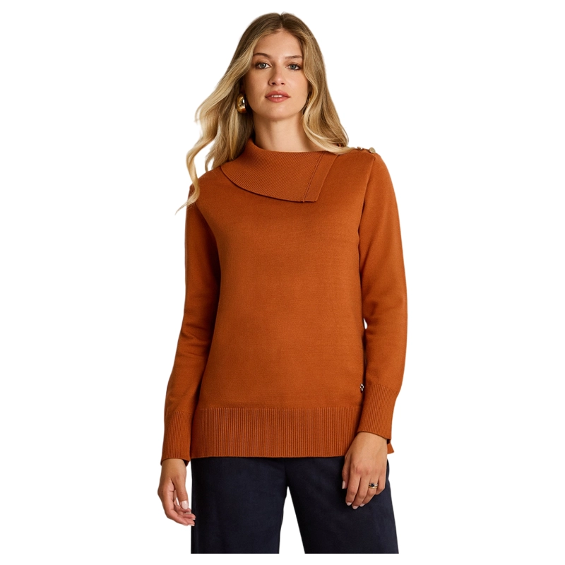 SWEATER TERRACOTA CON CUELLO ASIME TRICO Y BOTONES DORADOS EN TEJIDO - 1