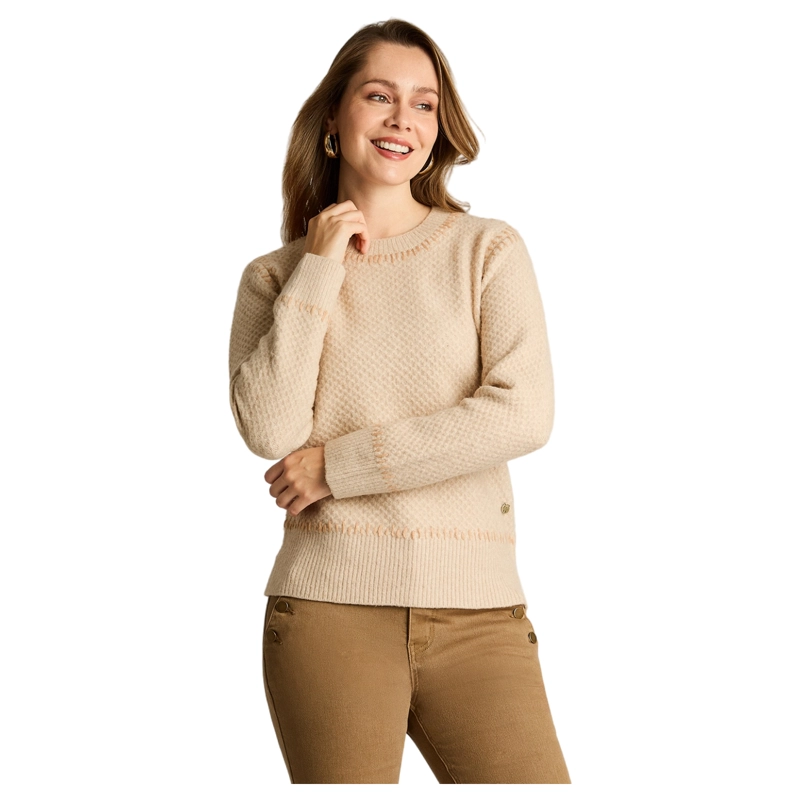 SWEATER BEIGE CON TEXTURA Y DETALLE DE PESPUNTE EN TEJIDO - 1