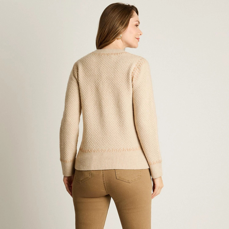 SWEATER BEIGE CON TEXTURA Y DETALLE DE PESPUNTE EN TEJIDO - 2