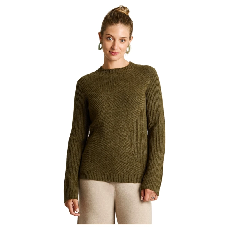 SWEATER VERDE OLIVA CON CUELLO REDONDO Y TEJIDO EN RELIEVE - 1