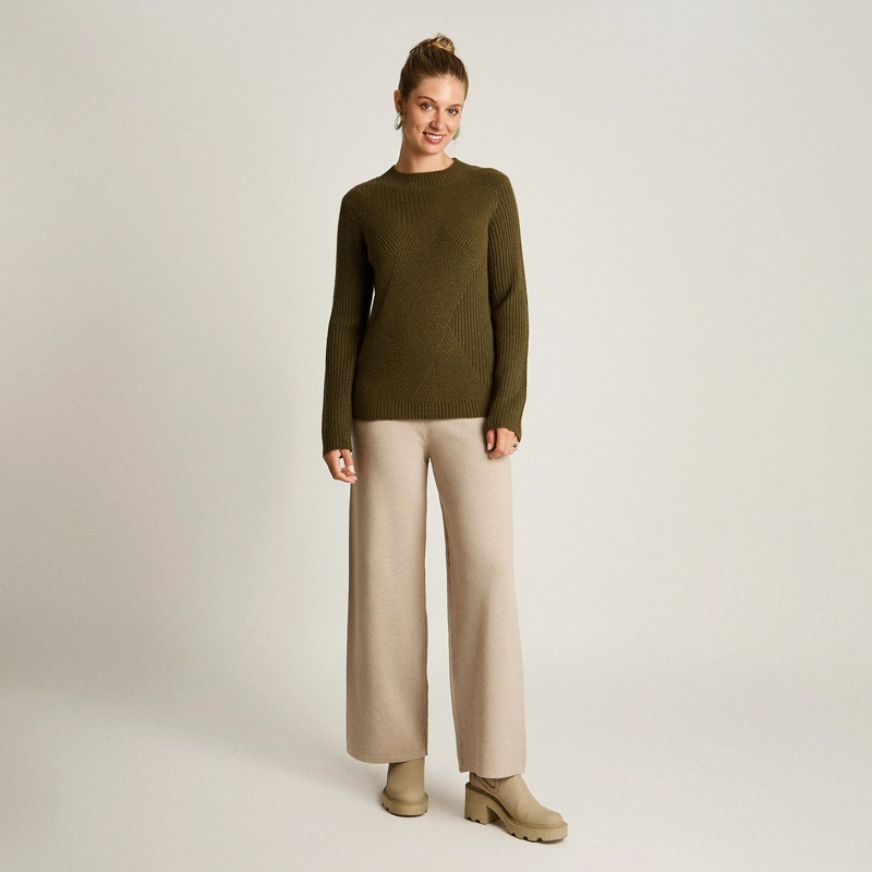 SWEATER VERDE OLIVA CON CUELLO REDONDO Y TEJIDO EN RELIEVE - 4