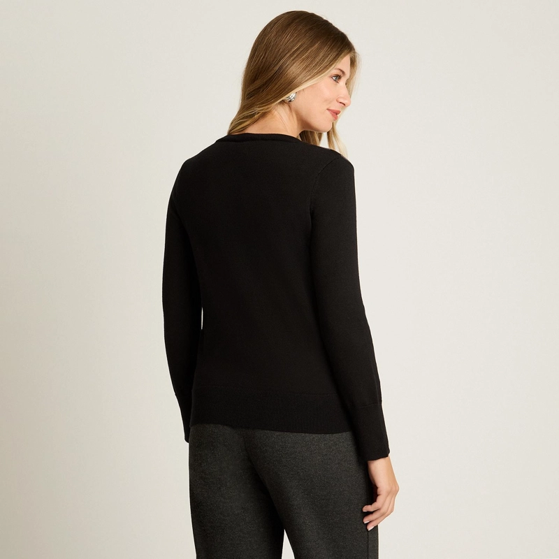 SWEATER NEGRO CON ESTAMPADO FLORAL ABSTRACTO EN TEJIDO - 2