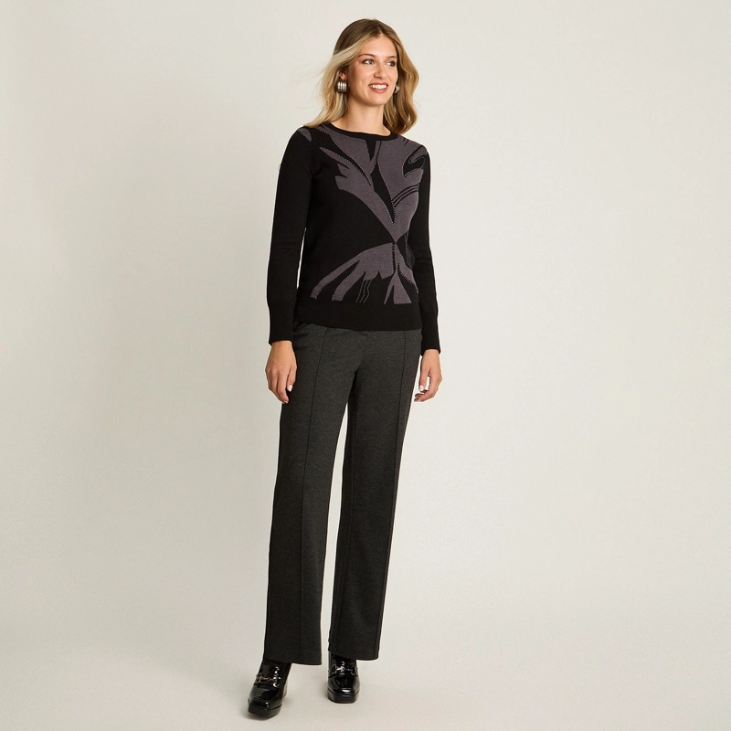 SWEATER NEGRO CON ESTAMPADO FLORAL ABSTRACTO EN TEJIDO - 4