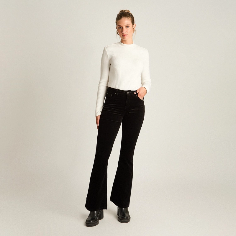PANTALON NEGRO COTELE CORTE FLARE - 4
