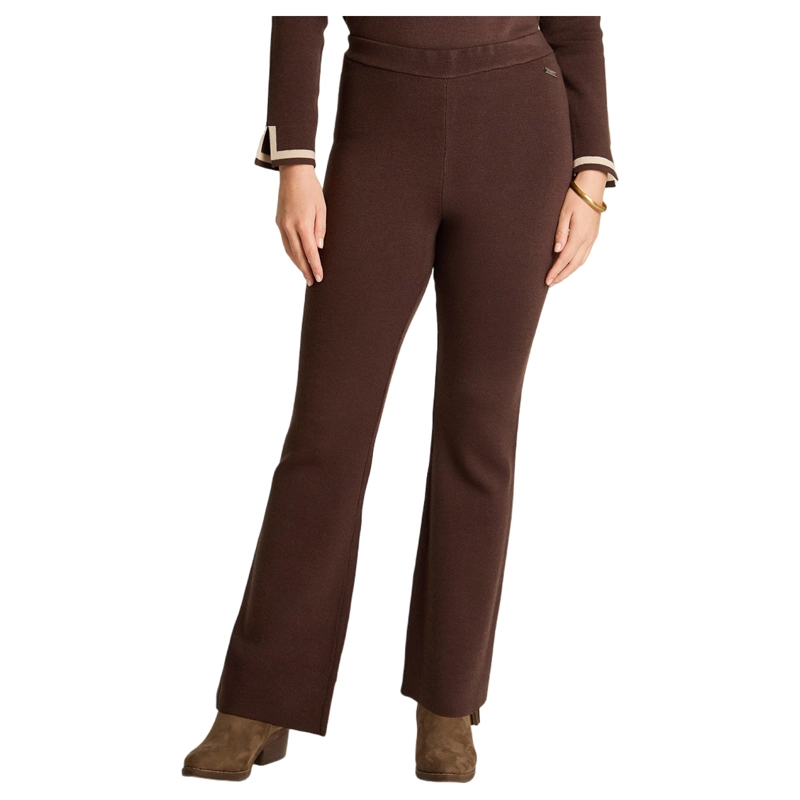 PANTALON CAFE  FLARE EN TEJIDO - 1