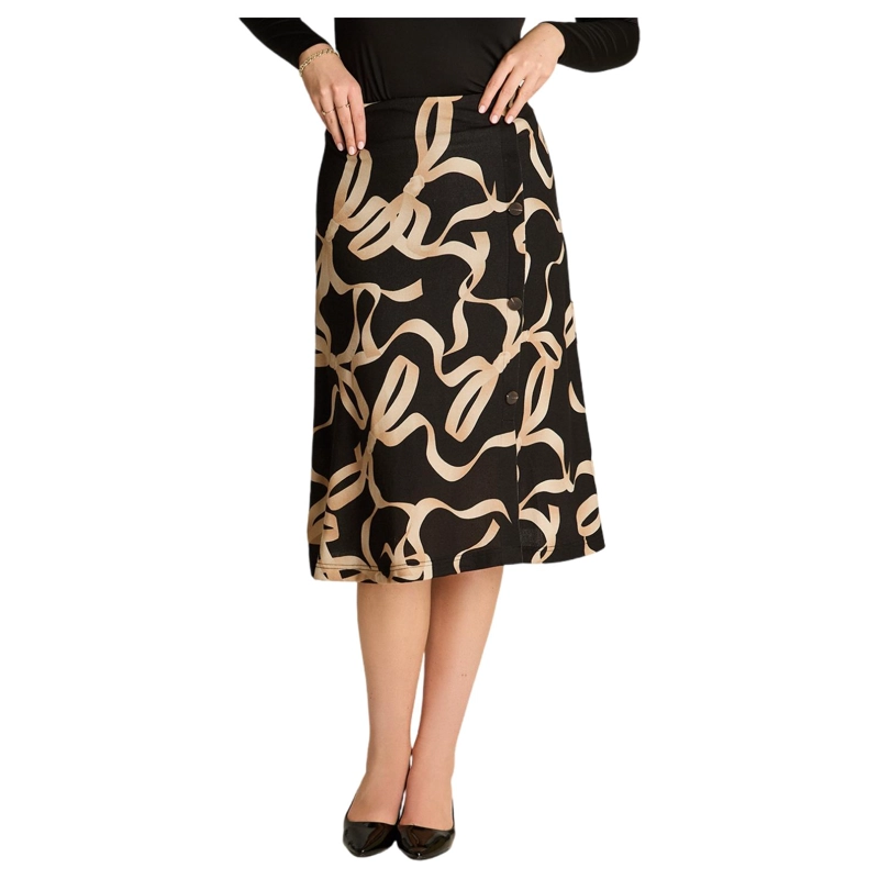 FALDA LANILLA NEGRA ESTAMPADA MIDI - 1
