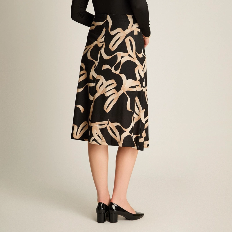 FALDA LANILLA NEGRA ESTAMPADA MIDI - 2