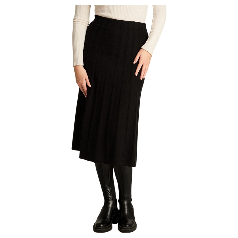 FALDA MIDI NEGRA CON PLIEGUES EN TEJIDO - 1