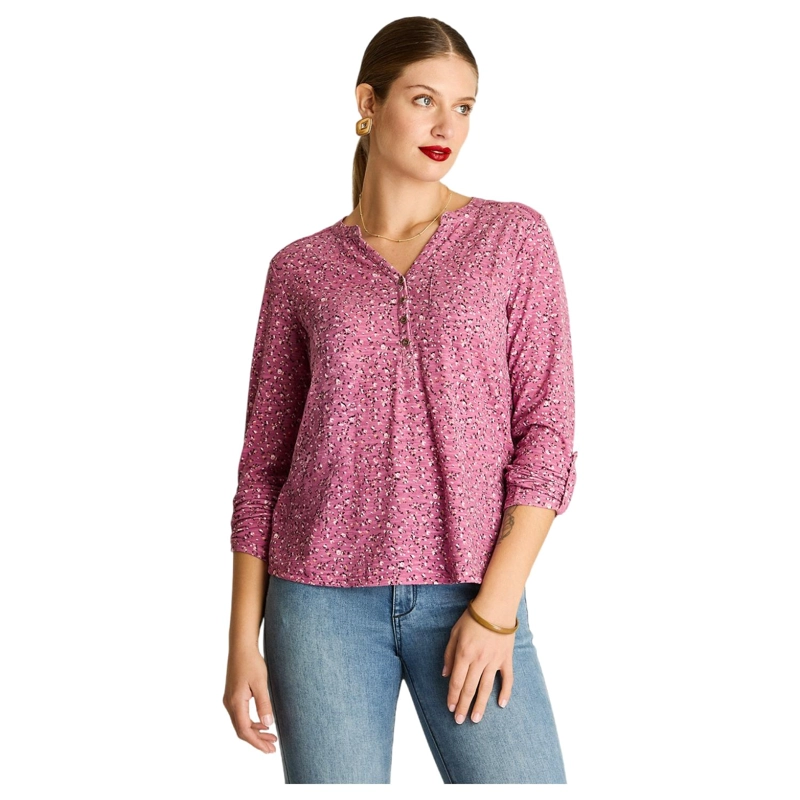 POLERA MORADO ESTAMPADA CON DETALLE DE MACRAME - 1