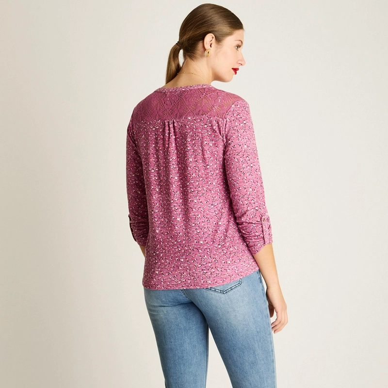 POLERA MORADO ESTAMPADA CON DETALLE DE MACRAME - 3
