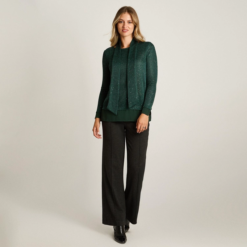 POLERA VERDE DE LANILLA CON LENTEJUELAS Y BUFANDA INCORPORADA - 4