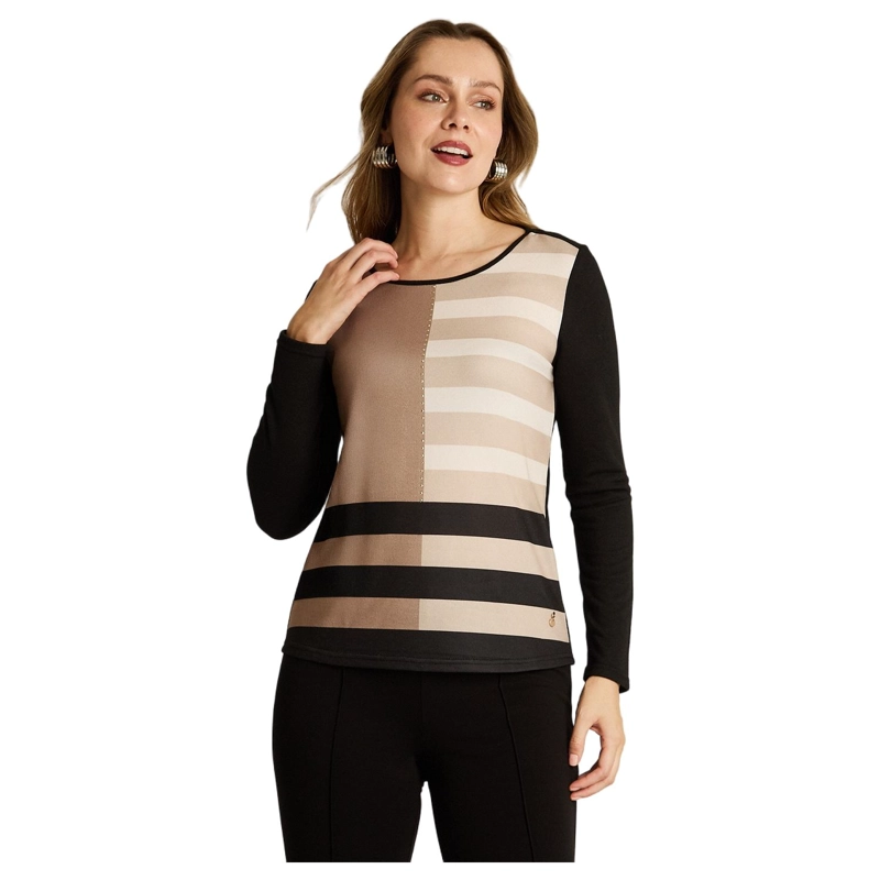 POLERA NEGRA LANILLA MANGA LARGA COLOR BLOCK - 1