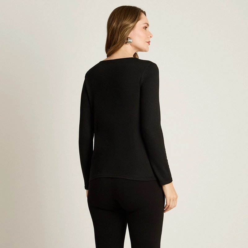 POLERA NEGRA LANILLA MANGA LARGA COLOR BLOCK - 2