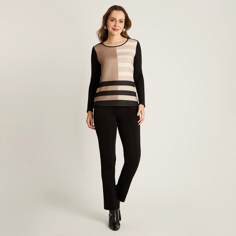 POLERA NEGRA LANILLA MANGA LARGA COLOR BLOCK - 4