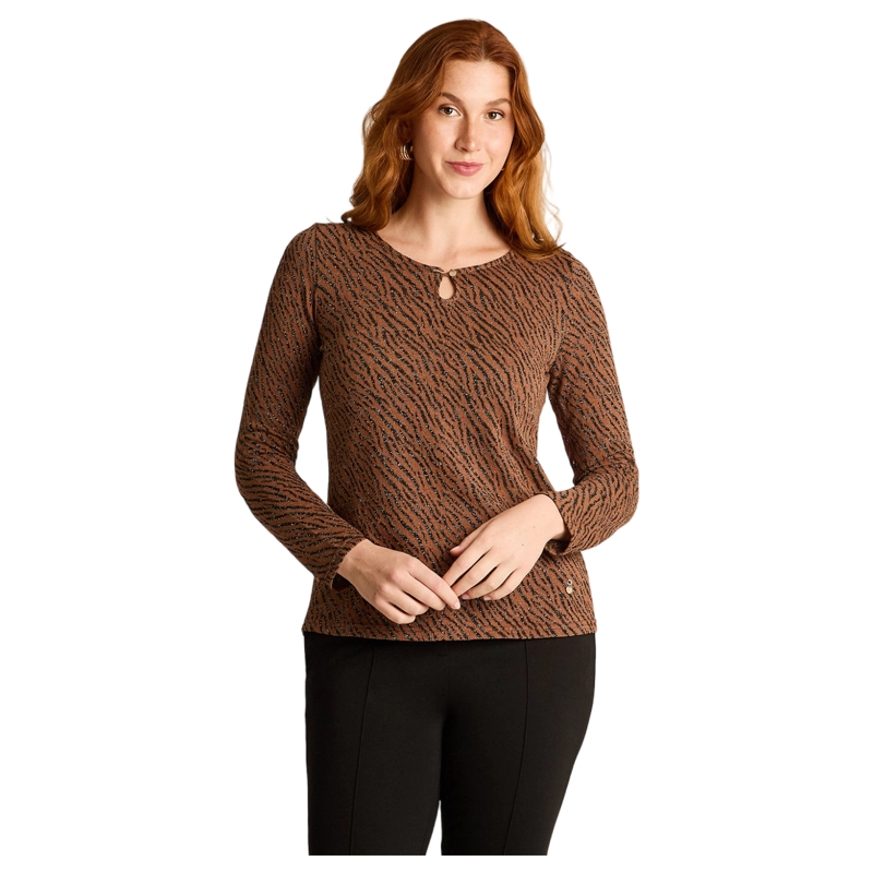 POLERA CAMEL DE LANILLA CON LUREX Y DETALLE EN ESCOTE - 1