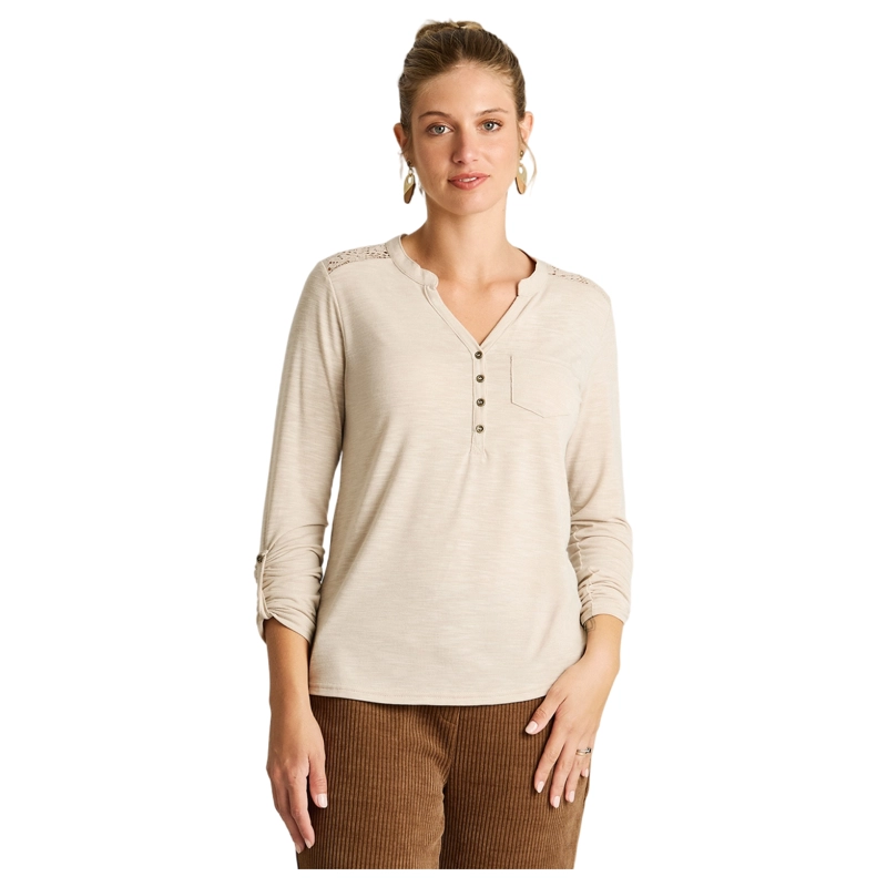 POLERA BEIGE MANGA LARGA CON DETALLE DE MACRAME - 1