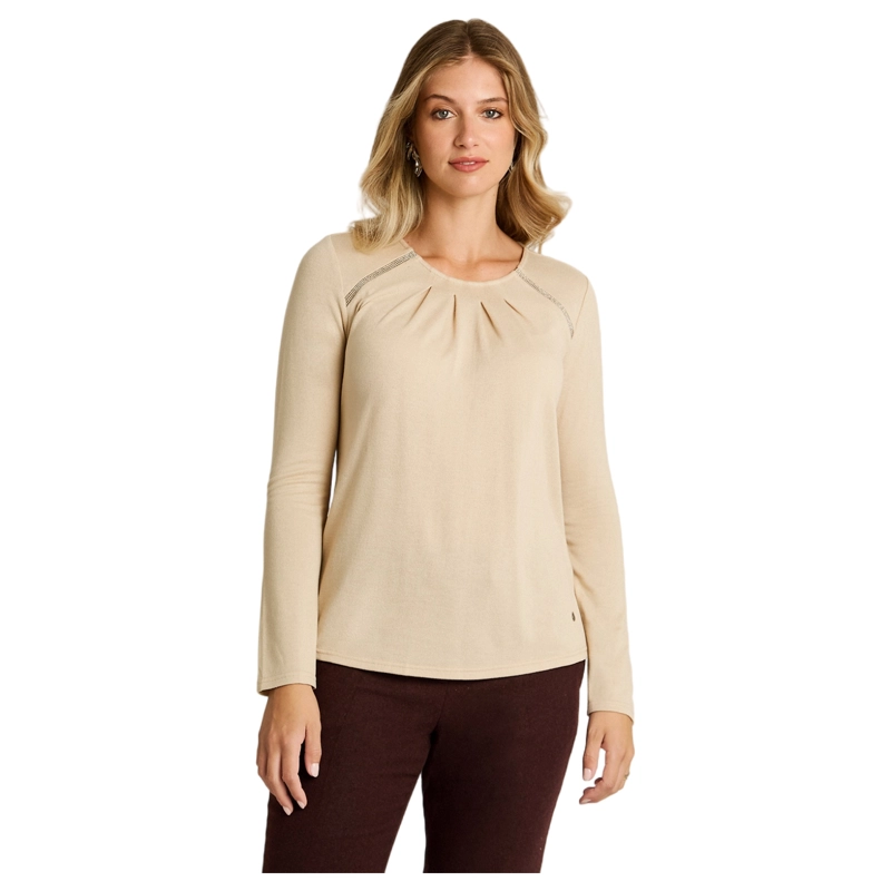 POLERA BEIGE MANGA LARGA ELASTICIDAD MEDIA SIN FORRO CALCE NORMAL TELA CAMANT - 1